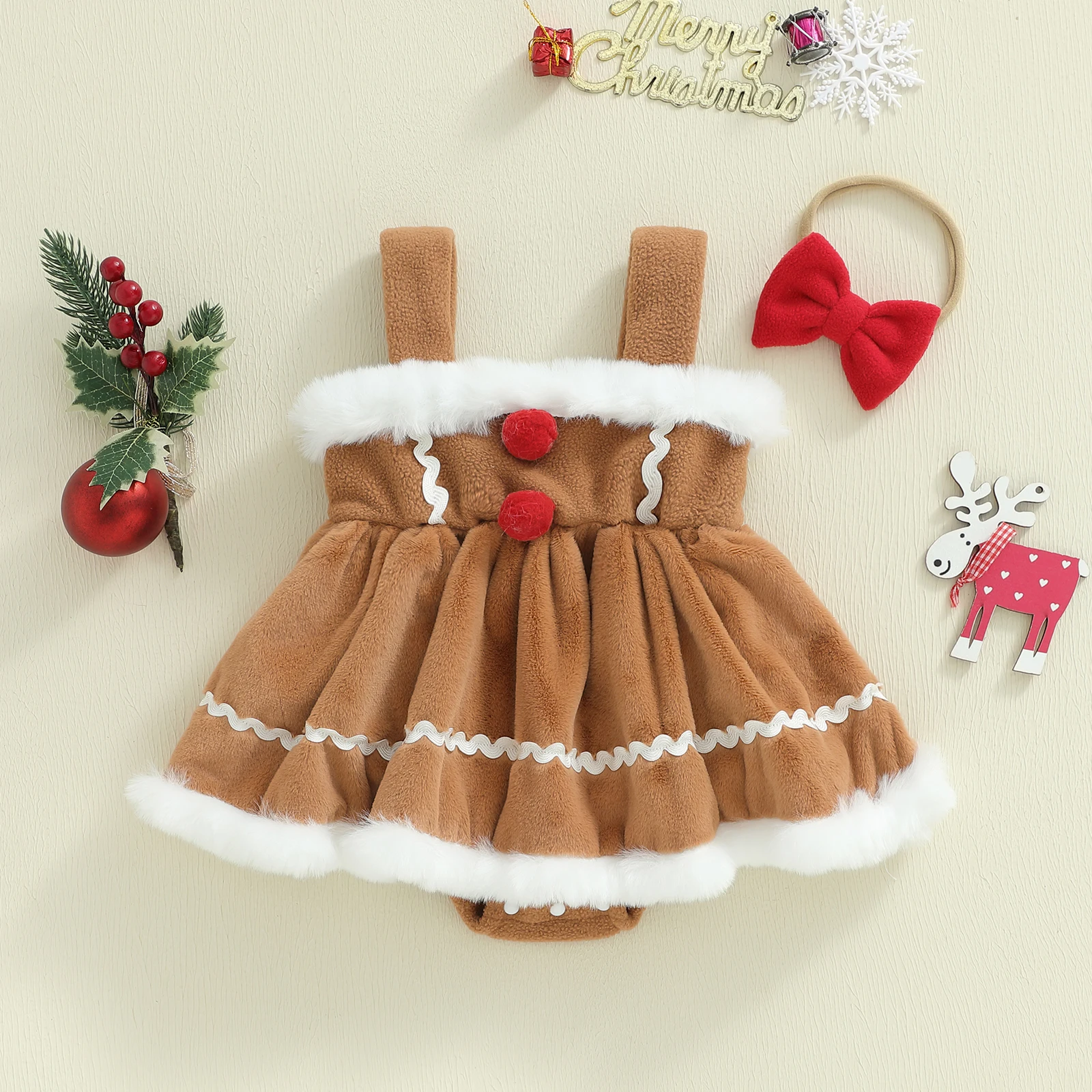 Tregren Vestido de Navidad para bebé niña con estampado jengibre - imagen 5