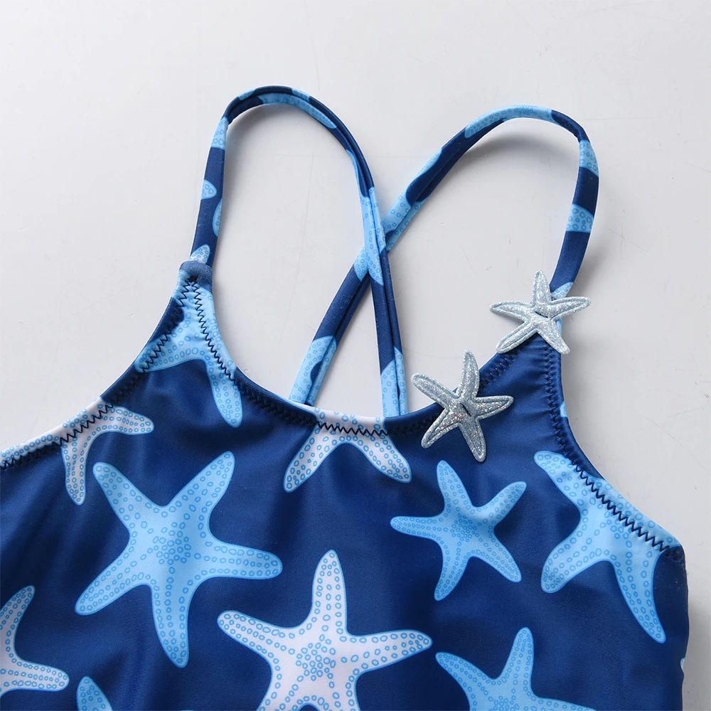DXTON bañador elástico de una pieza con estrellas marinas para niñas - imagen 3