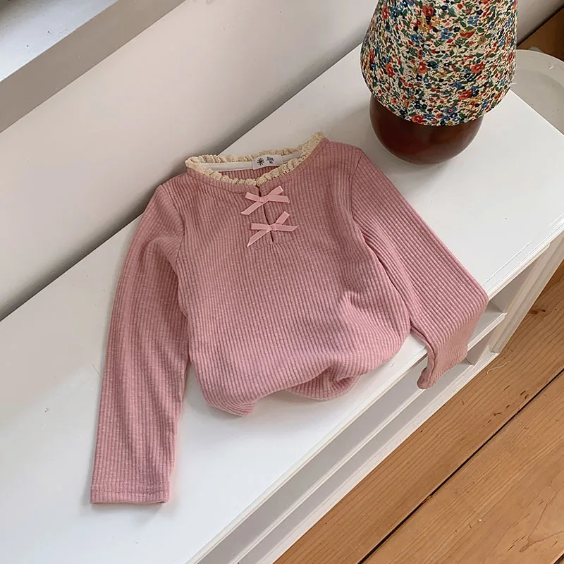 Camiseta de manga larga para niñas con lazo y estilo otoñal - imagen 5