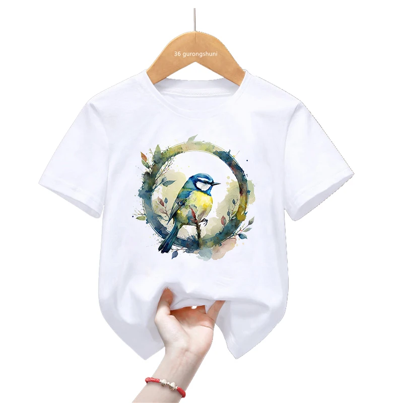 Camiseta con aves acuarela para niñas - Harajuku kawaii verano - imagen 5