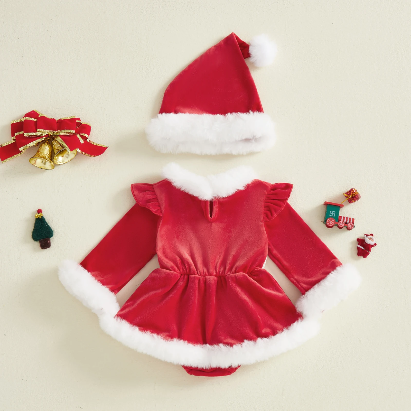 Tregren conjunto bebé niña Navidad mameluco vestido con sombrero - imagen 2
