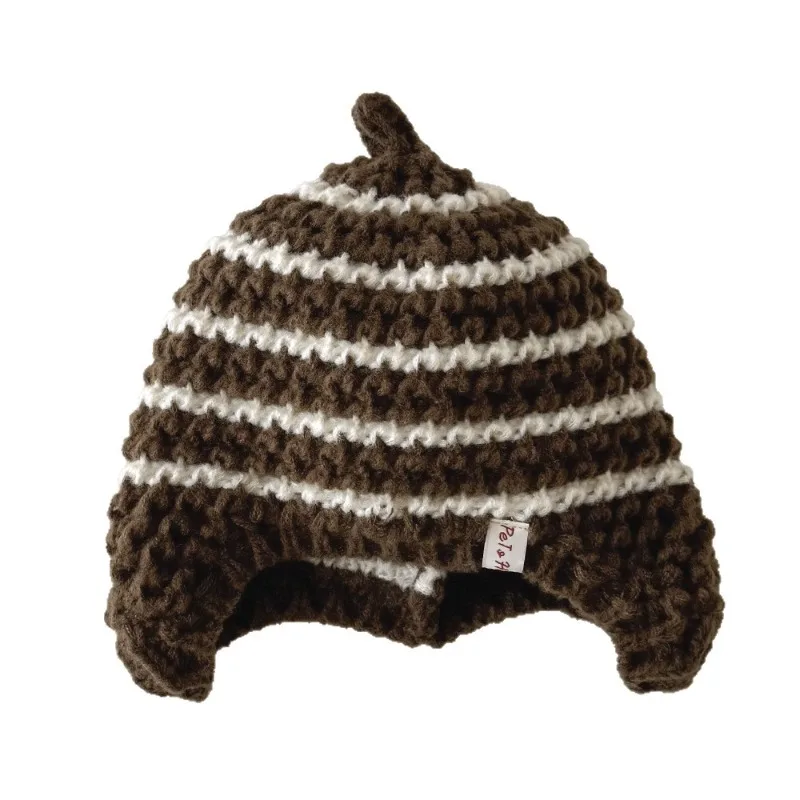 Gorro de invierno con orejeras tejido a rayas cálido para niños - imagen 2
