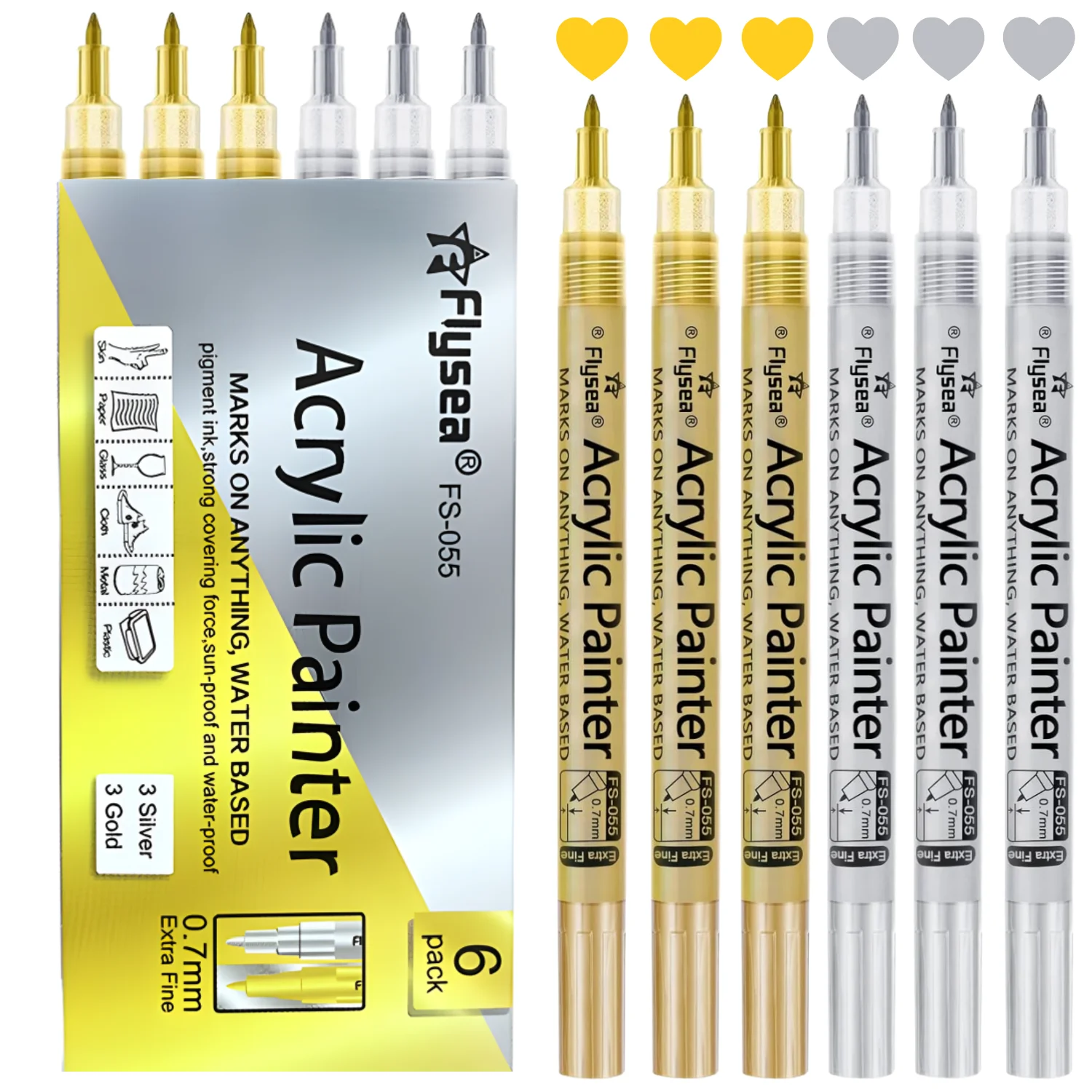 Bolígrafos de pintura acrílica impermeables plata, oro y negro - imagen 3