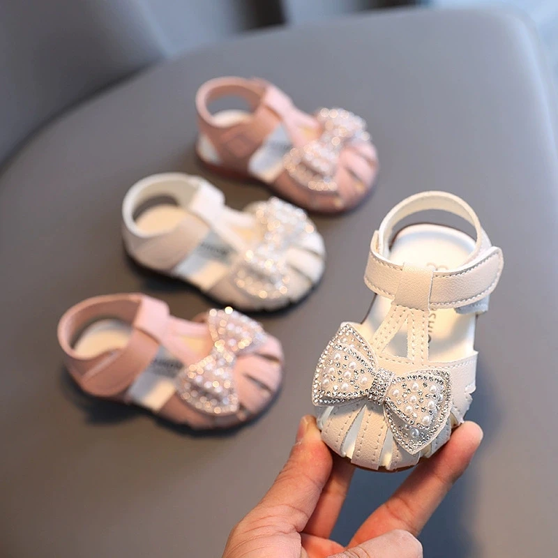 Sandalias de bebé niña con lazo y perlas - suela suave - imagen 4