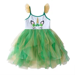 DXTON vestido de niña de trébol, princesa con tirantes de malla