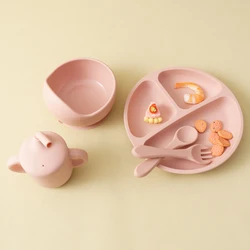 Juego de silicona para bebé con plato ventosa y cubiertos