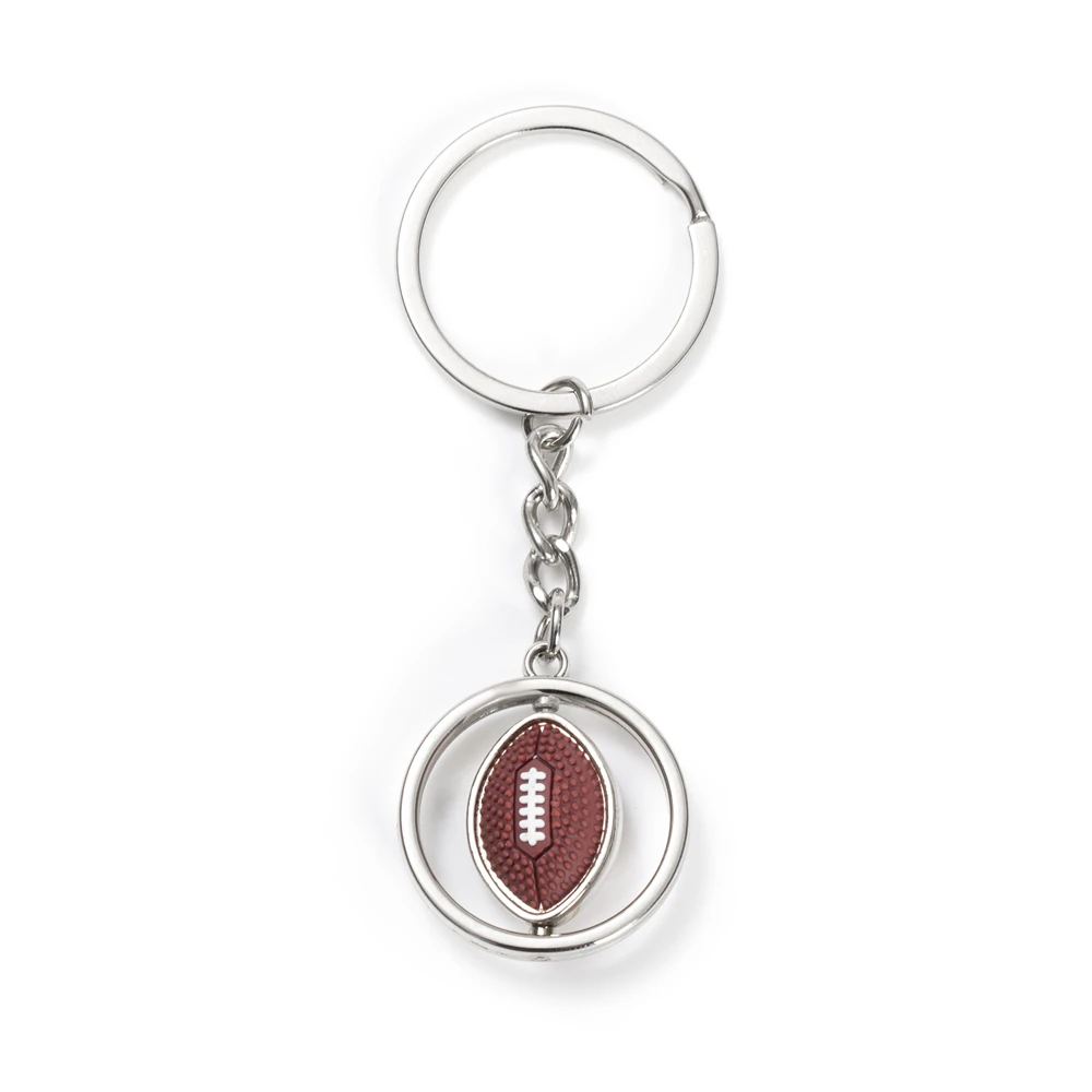 Llavero giratorio mini balón de rugby metálico deportivo unisex
