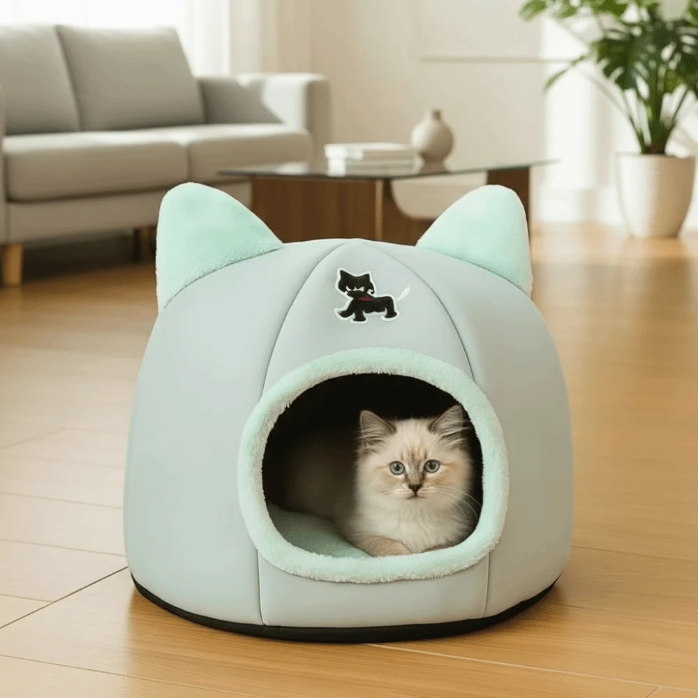 Cama semicerrada antideslizante para perros y gatos de invierno