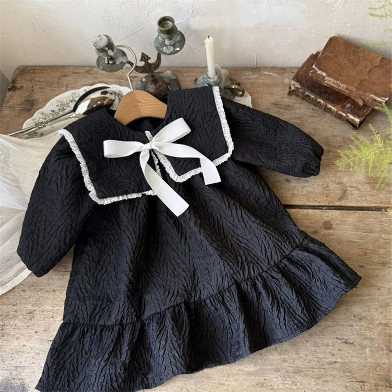 Vestido de niña MILANCEL con lazo y cuello colorblock otoño - imagen 2