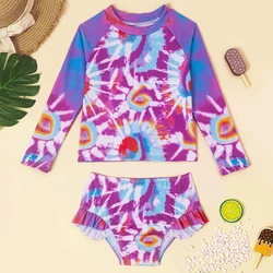 Tankini niña manga larga morado con estampado anudado