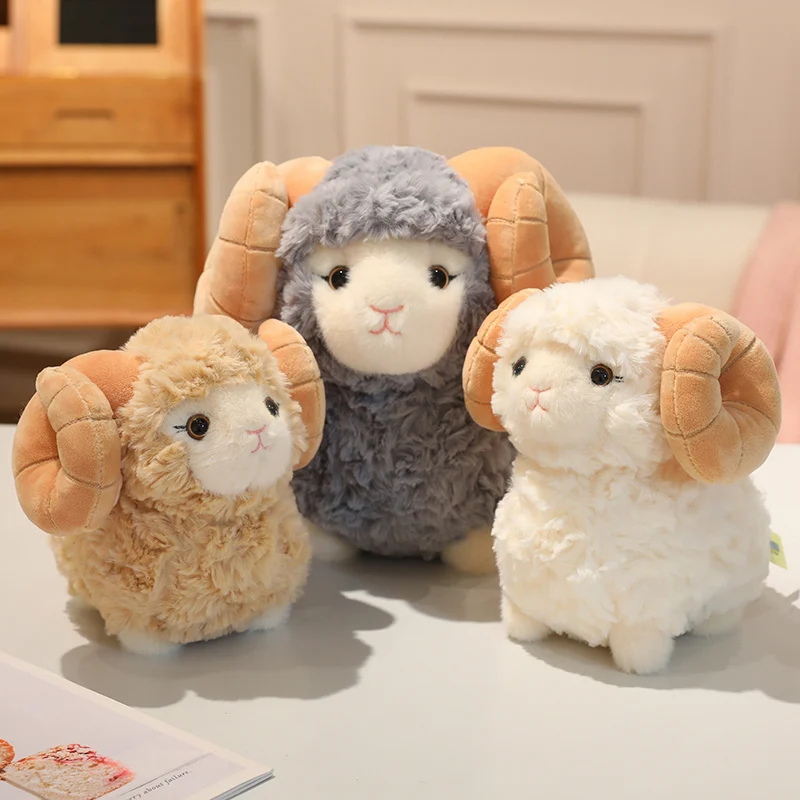 Peluche de oveja suave esponjosa para niñas con cuernos grandes - imagen 2