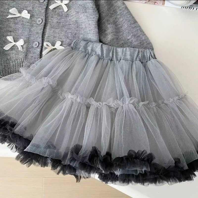 Conjunto de punto para niña con cárdigan y falda de gasa - imagen 4