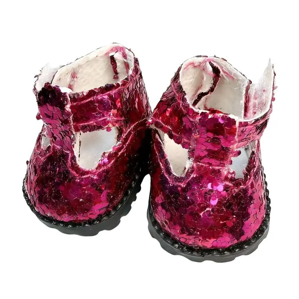 Zapatos de muñeca de cuero con lentejuelas, diseño en miniatura