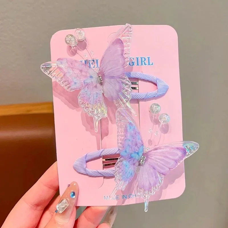 Pasadores para el pelo de niña con mariposas para flequillo dulce