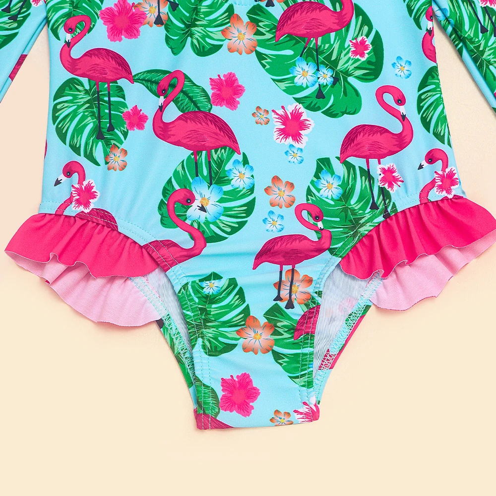 Traje de baño de una pieza para niña con manga larga antirrozaduras playa
