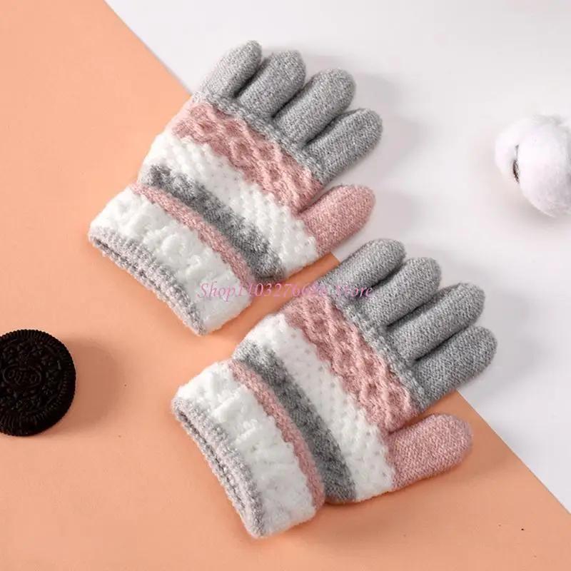 Guantes de invierno para niños tejidos a rayas, térmicos y cálidos - imagen 3