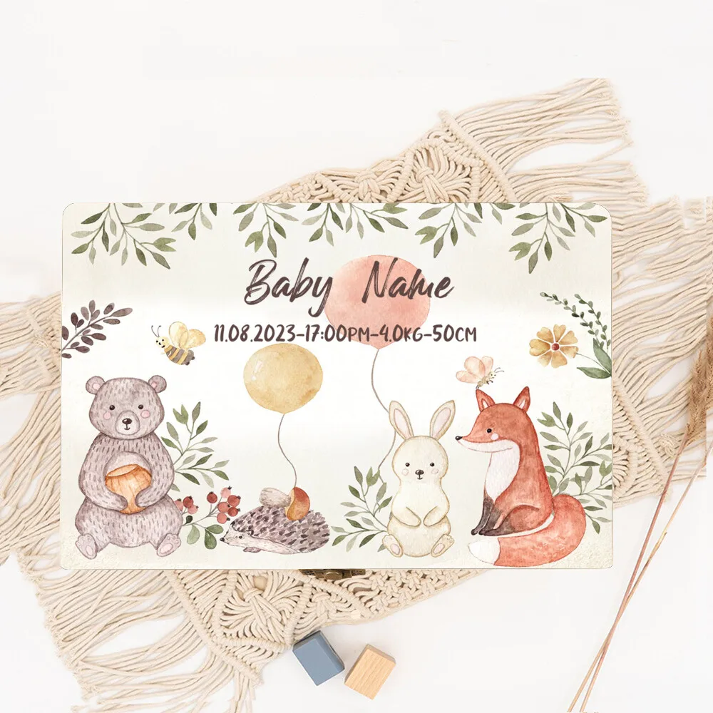 Caja de madera personalizada con animales del bosque para bebé - imagen 4