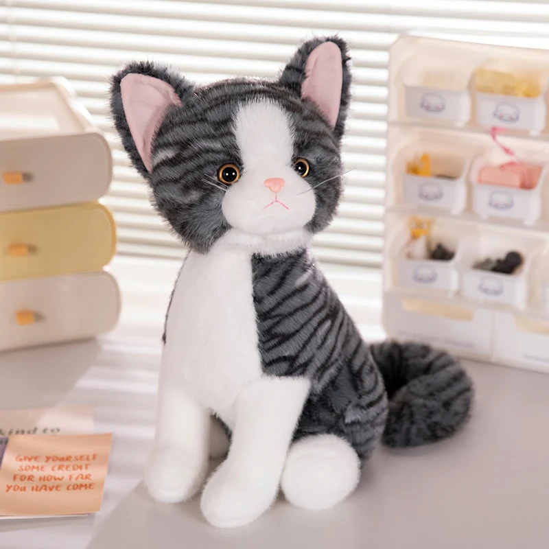 Peluche de gato almohada blanco y gris suave para regalo infantil - imagen 4