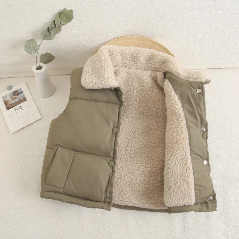 Chaleco algodón cuello piel grueso cálido niños niñas otoño invierno