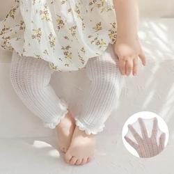 Leggings de encaje hasta el tobillo para bebé blanco, elásticos