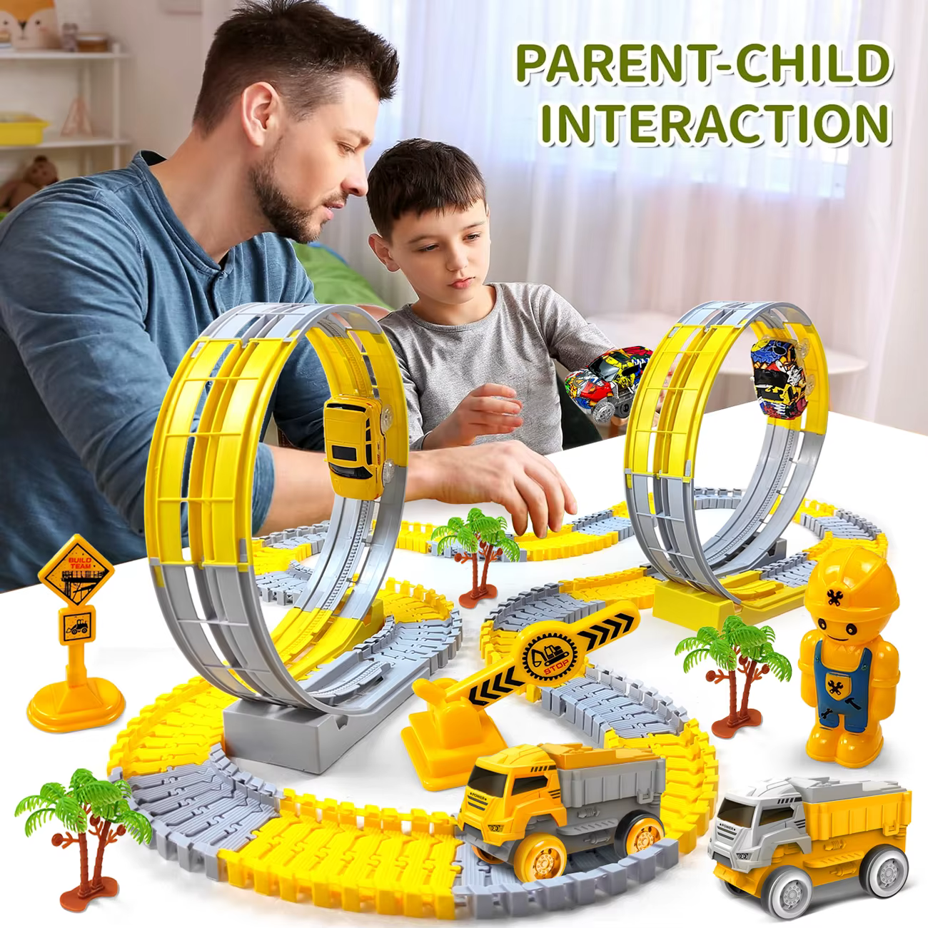 Pista de tren educativa mágica con coche de ingeniería para niños