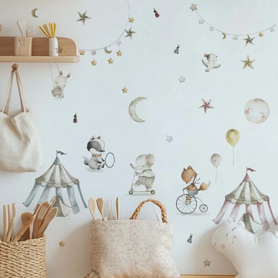 Pegatinas en pared de circo con animales extraíbles para habitación