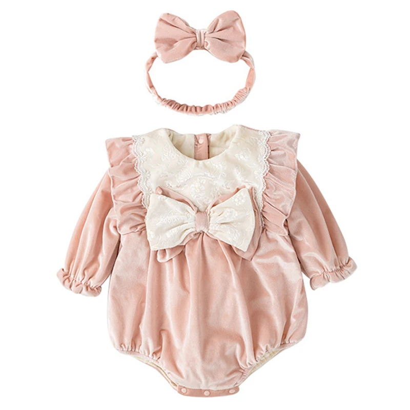 Mono encaje lazo rosa para bebé niña – Conjunto invierno - imagen 4