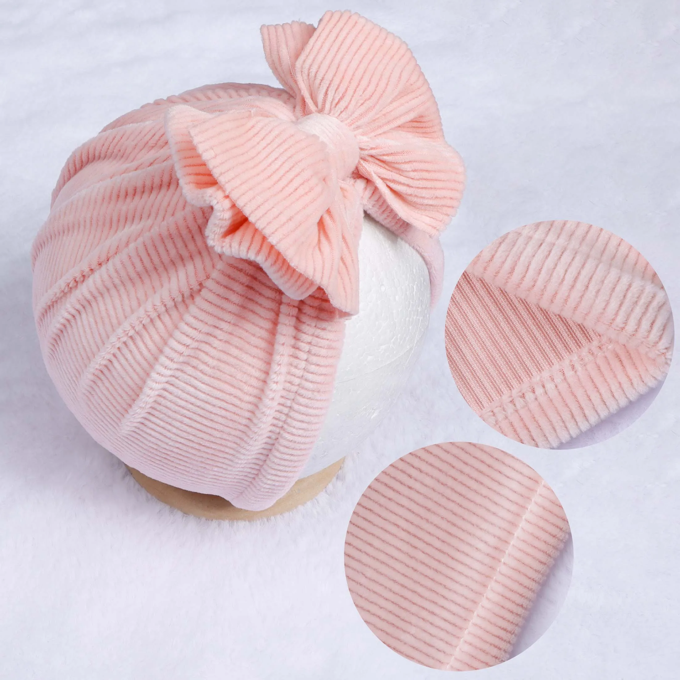 Gorro bebé de pana suave con lazo y tiras cálidas de otoño - imagen 5
