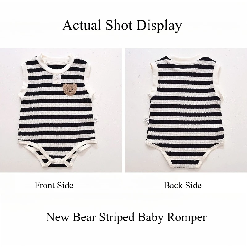 Body bebé de algodón sin mangas a rayas, unisex verano