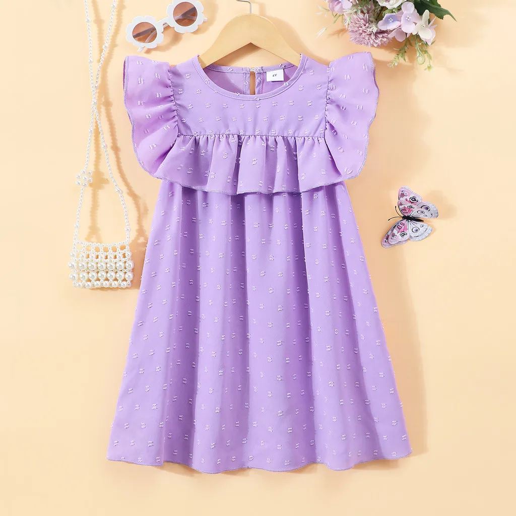 Vestido de verano sin mangas para niñas con volantes púrpura - imagen 2
