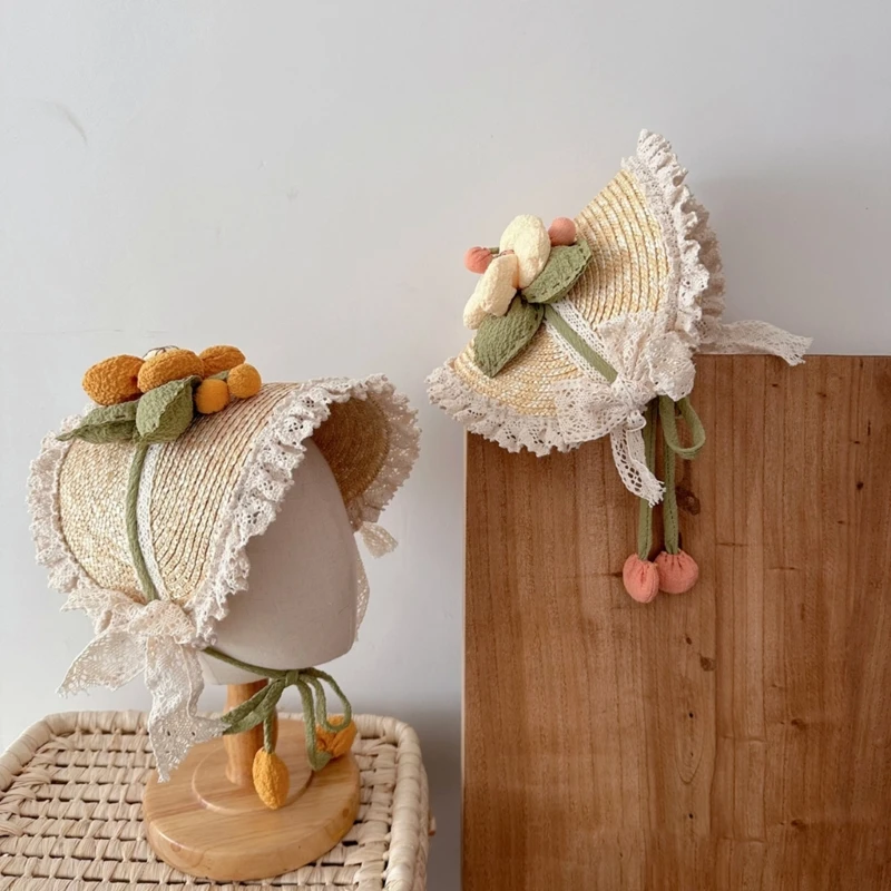 Sombrero de paja playero vintage para niña - imagen 5