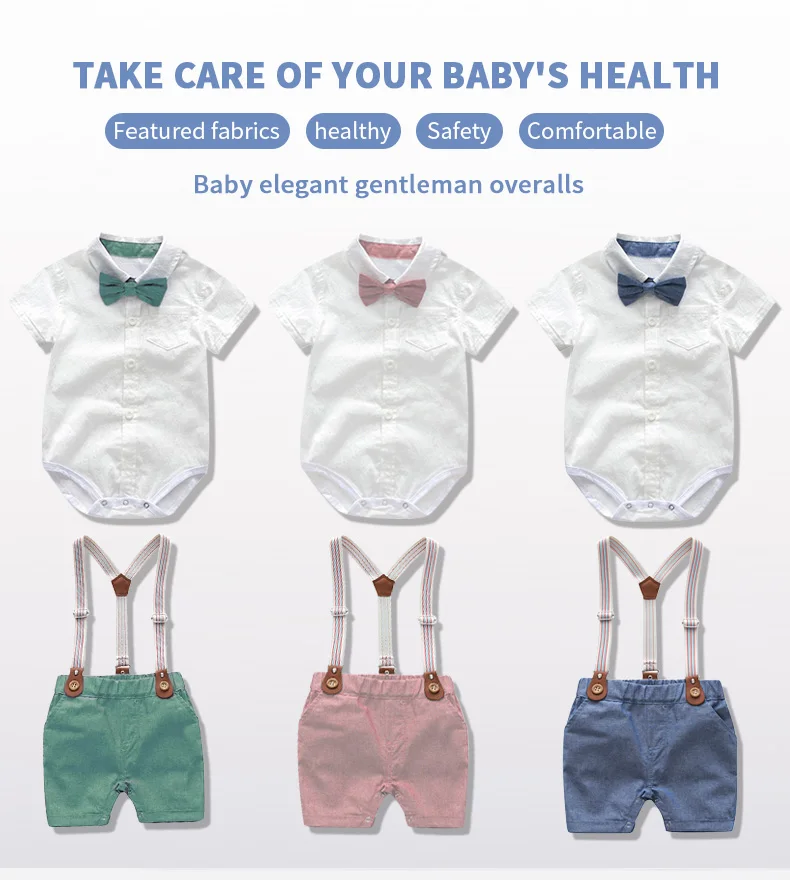 Vista del conjunto para bebé con camisa y lazo