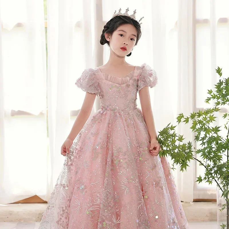 Vestido de fiesta para niña con encaje bordado – Estilo princesa - imagen 2