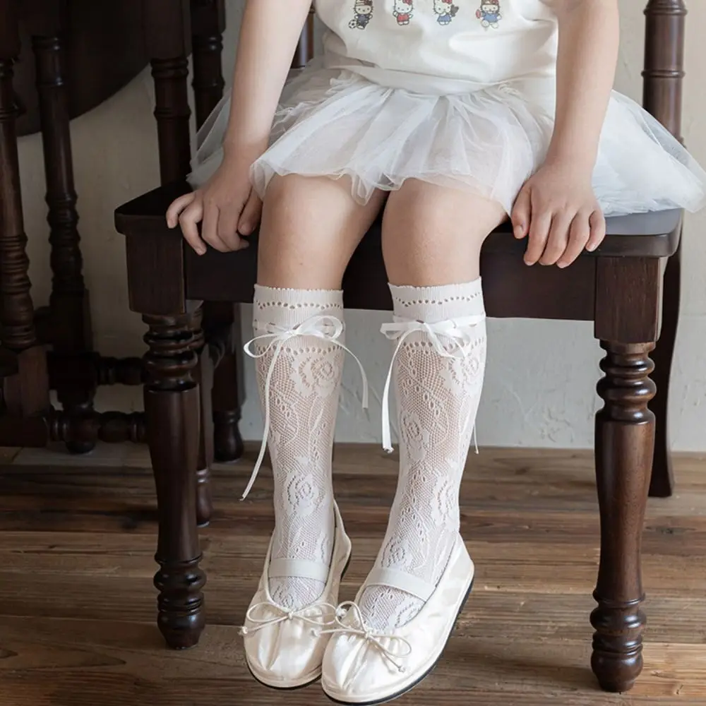 Calcetines de encaje finos con lazo y rosas estilo Lolita - imagen 4