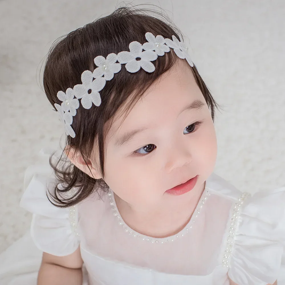 Diadema princesa bebé corona floral elástica – Accesorio cabello - imagen 2