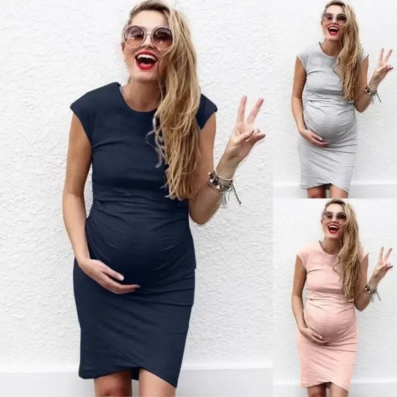 Vestido de embarazo sin mangas ceñido para otoño, informal