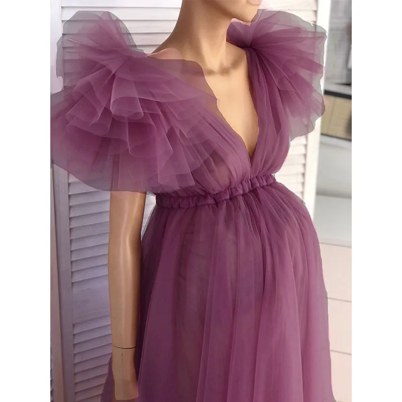 Vestido de embarazo encaje con tul y cuello en V