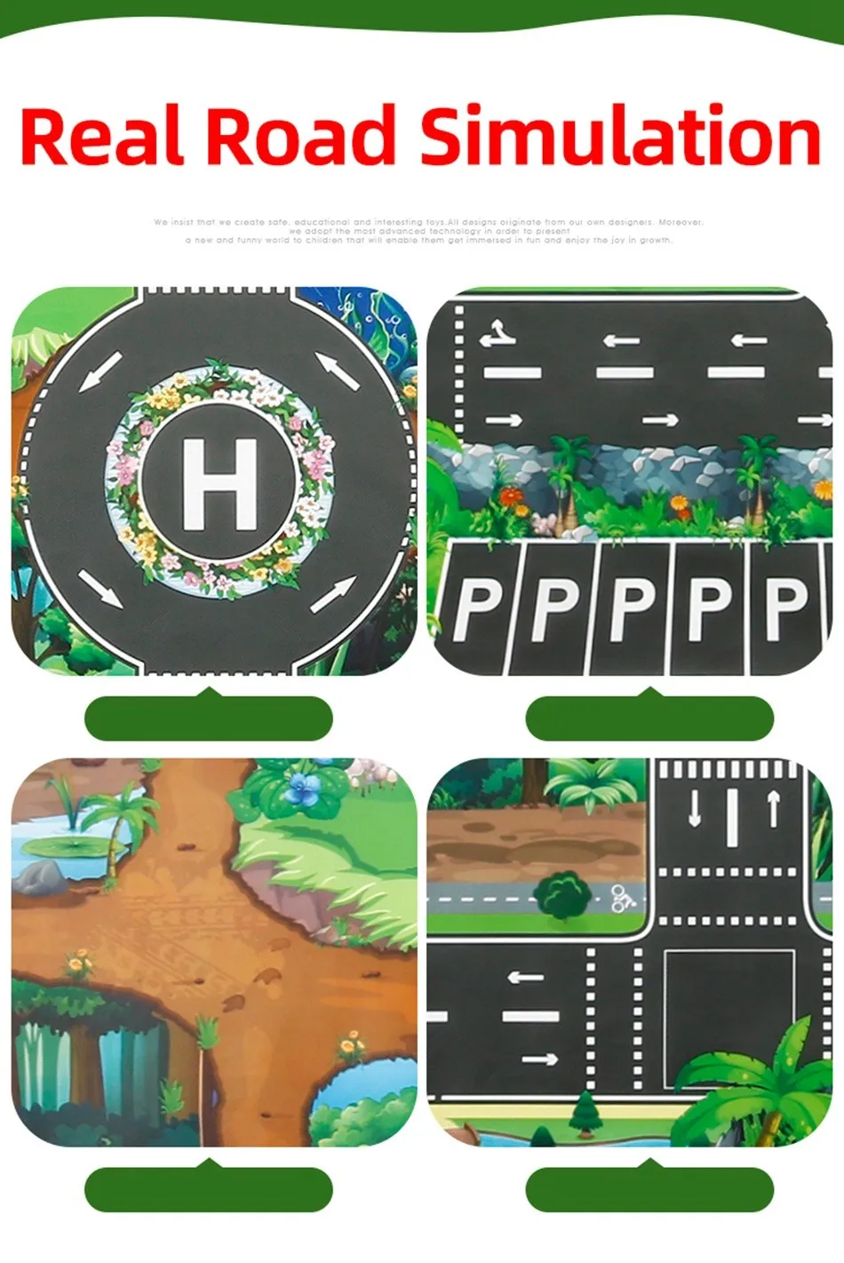 Alfombra con diseño de carretera y señales de tráfico