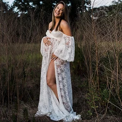 Vestido de maternidad encaje elástico con hombros descubiertos