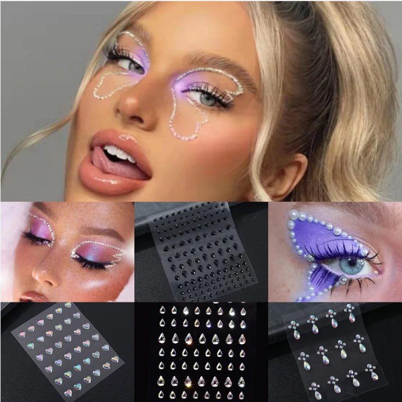 Pegatinas de diamantes para maquillaje facial y de ojos – cristal - imagen 5