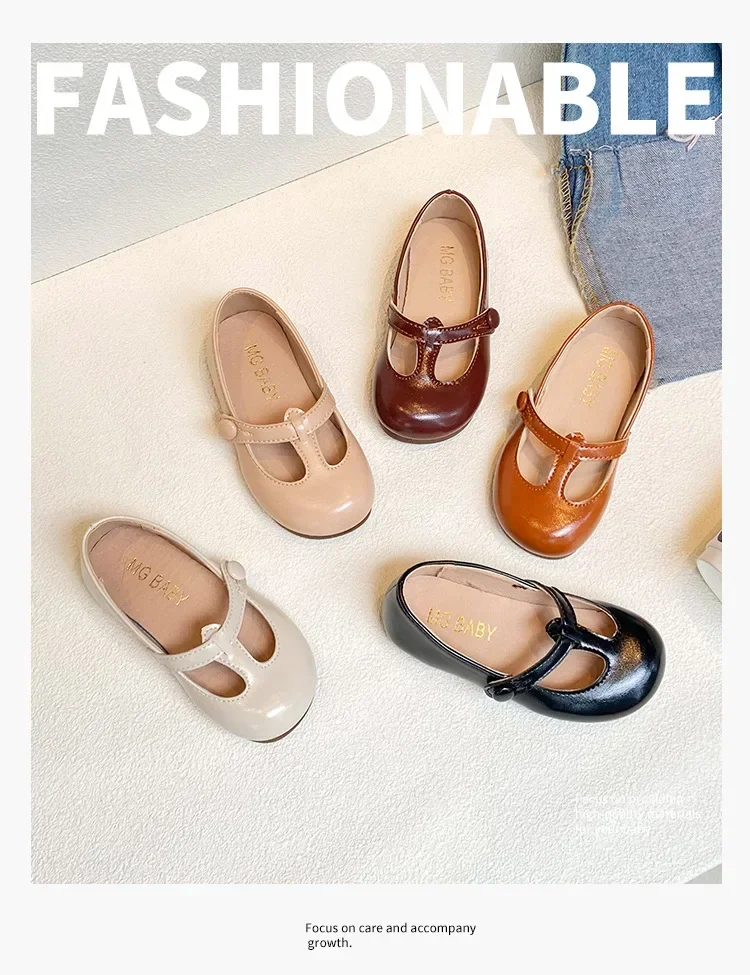 Zapatos infantiles de cuero con cierre tipo T