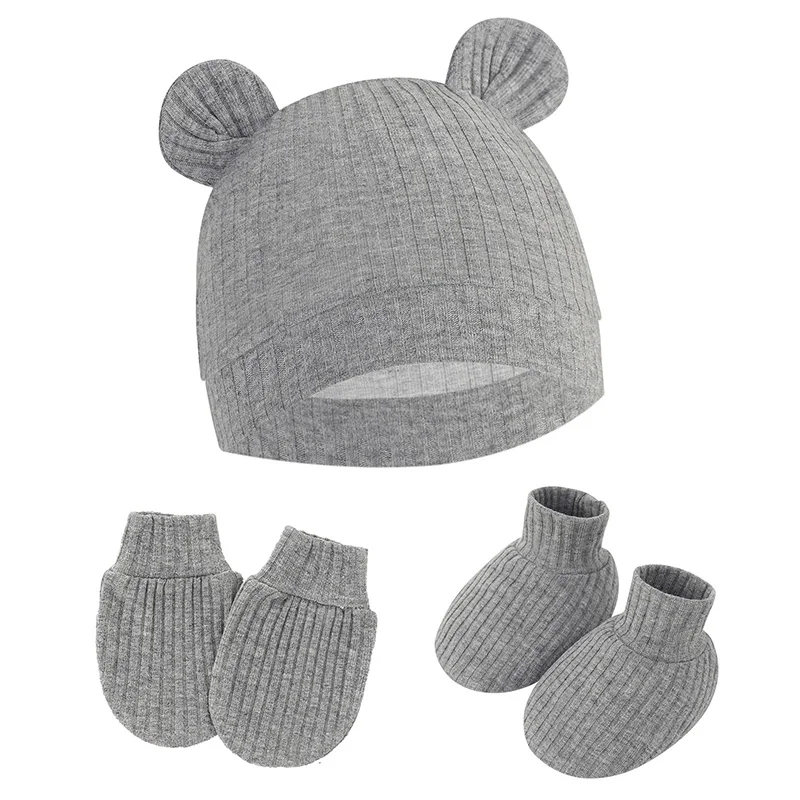 Gorro bebé antirrayado con manoplas y cubrepiés de algodón a rayas - imagen 3