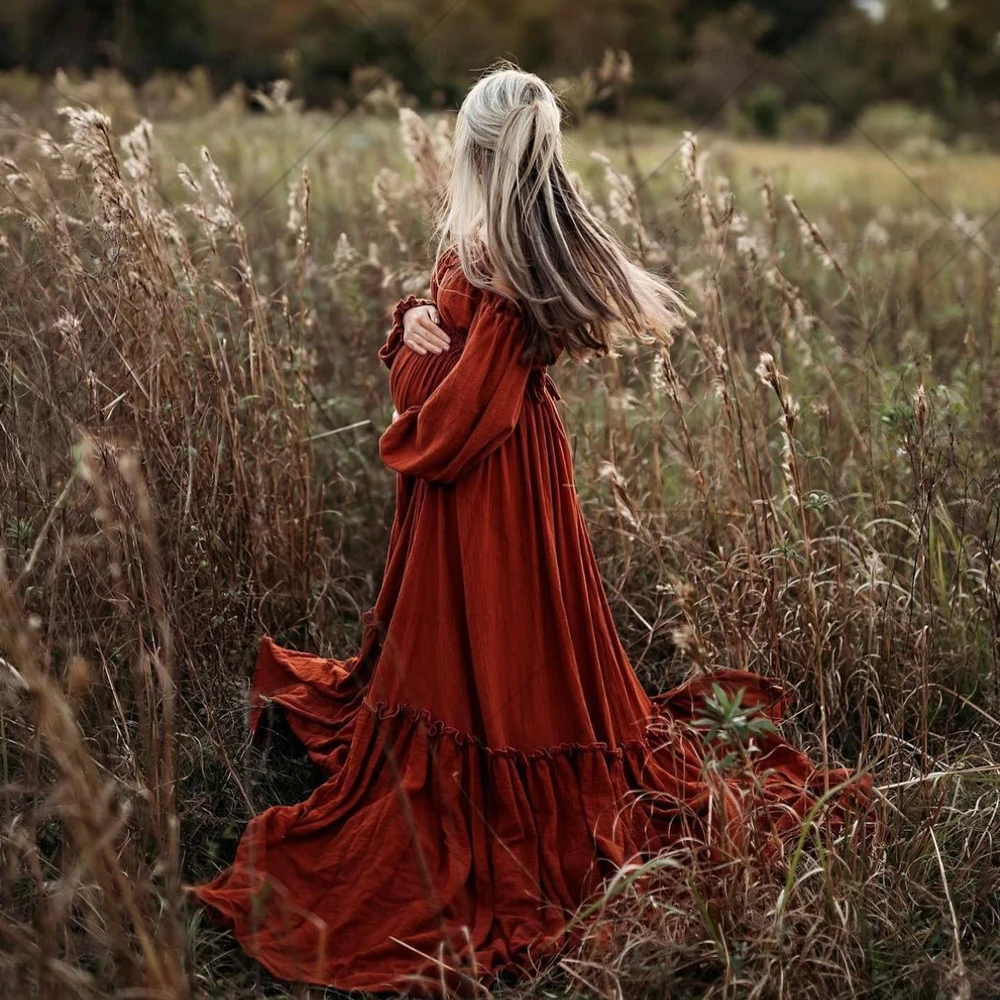 Vestido bohemio de maternidad en algodón y lino, manga larga - imagen 3