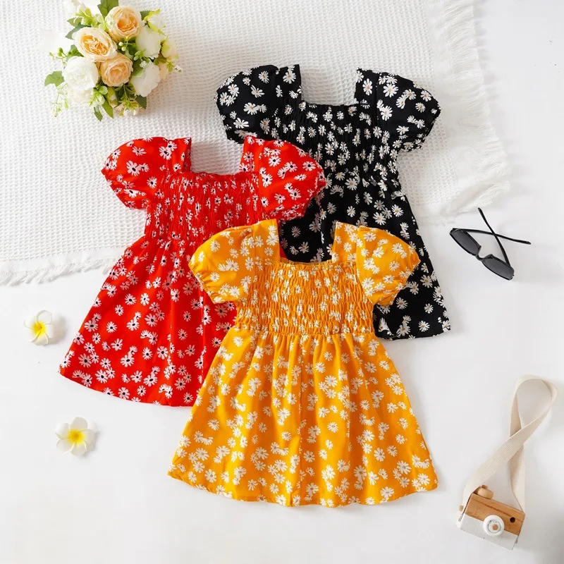 Vestido bebé niña floral de verano con mangas abullonadas