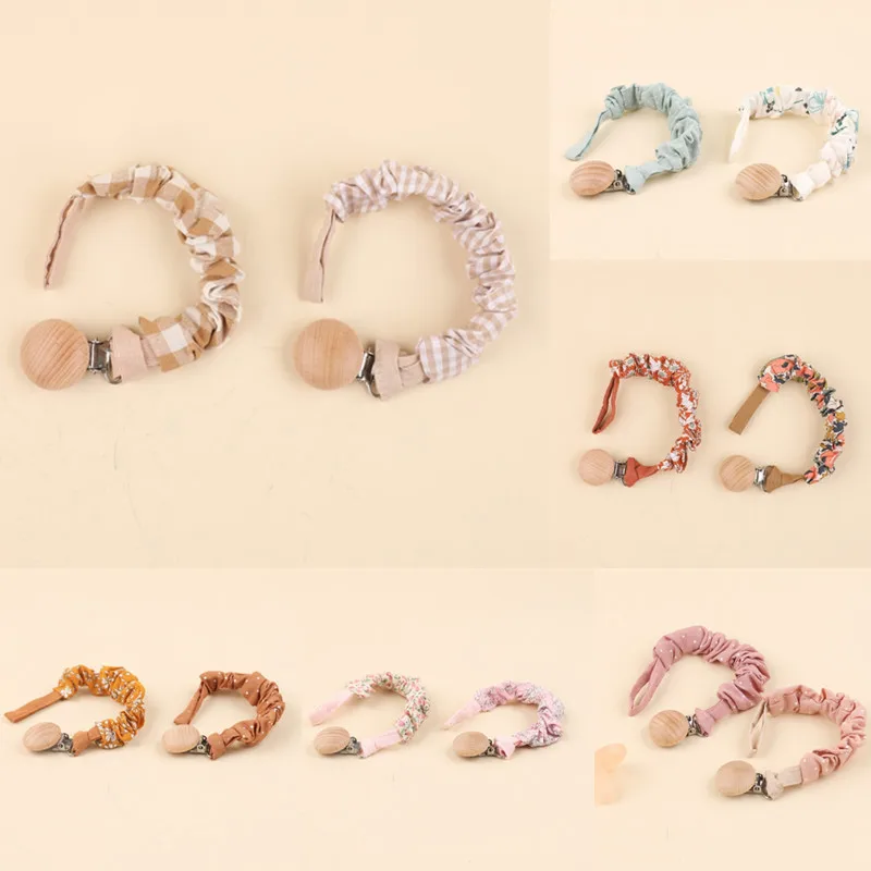 Chupete con clip de madera para bebé – Cadena floral sin BPA - imagen 5