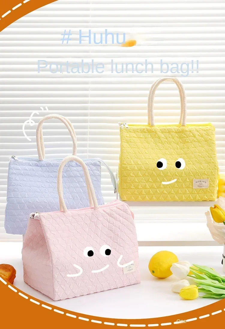 Bolsa lunch bag rosa mostrando cierre y tejido