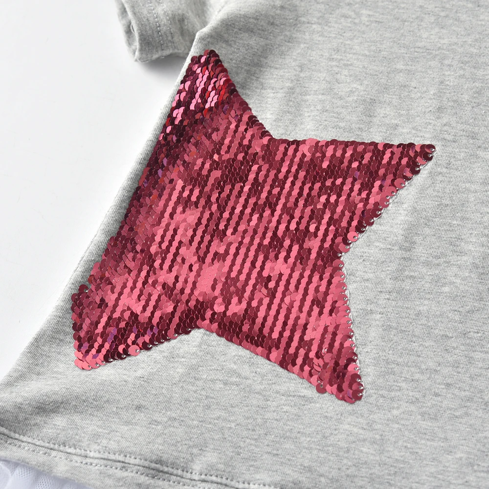 DXTON Camiseta de algodón para niña con lentejuelas en estrellas - imagen 5