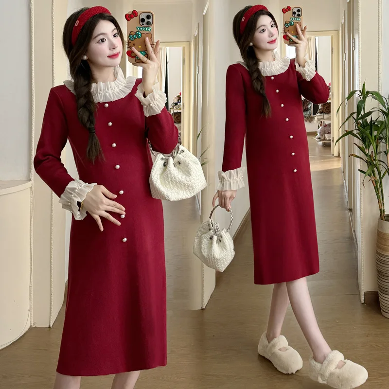 Vestido suéter de maternidad cuello alto para otoño invierno - imagen 3
