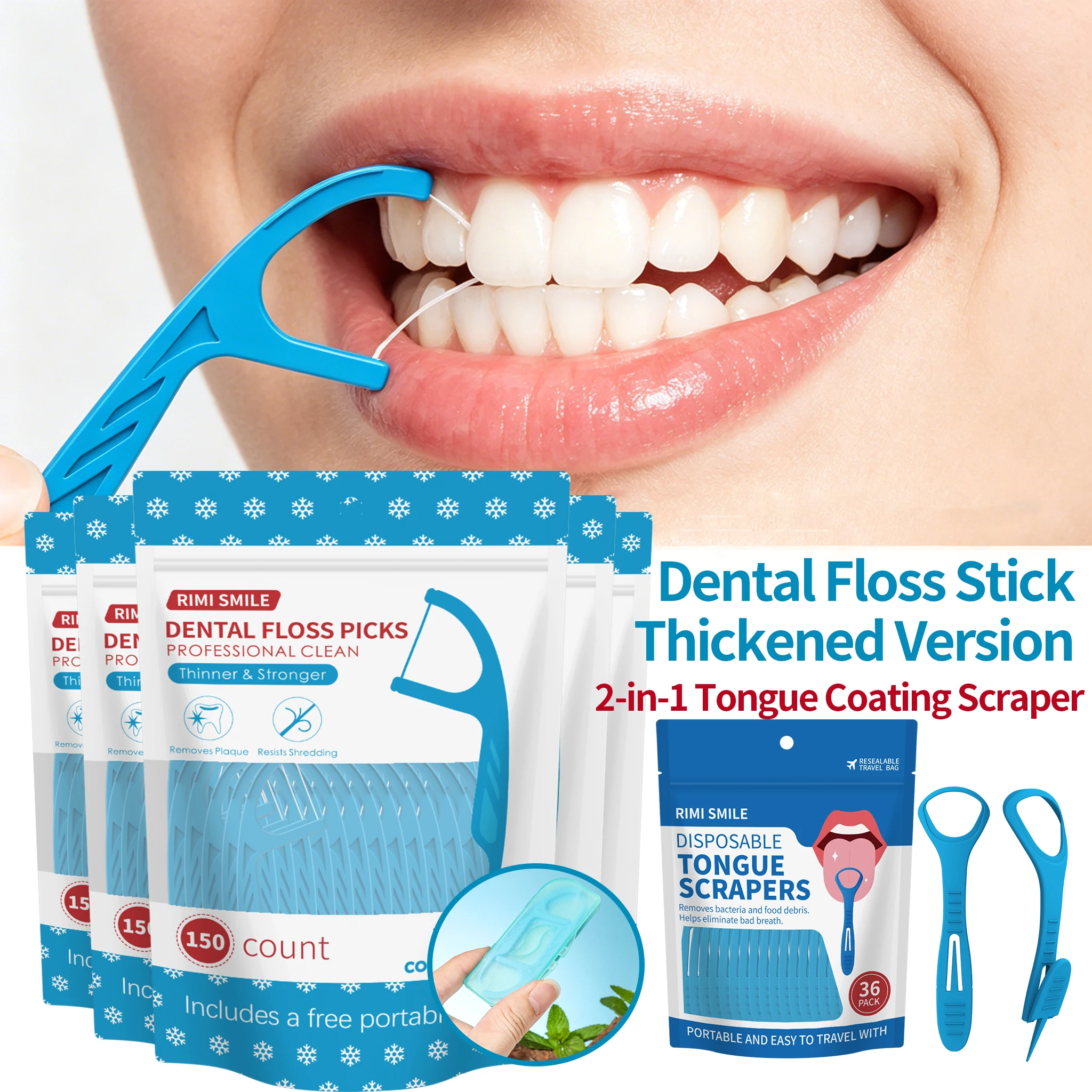 Palillos de hilo dental con menta y limpiador de lengua integrado - imagen 4