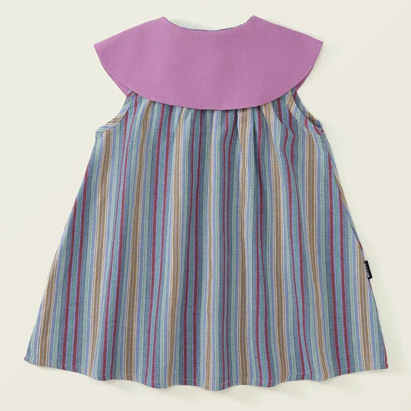 Vestido de verano sin mangas de algodón a rayas con cuello de muñeca - imagen 3